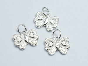 1pc 925 Sterling Silver Butterfly Charm, Double Hearts Butterfly Charm, 12x9.5mm-BeadDirect