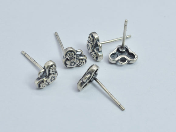 4pcs 925 Antique Silver Flower Earring Stud Post with Loop, 11mm Post, 7.6x5.8mm Flower-BeadDirect