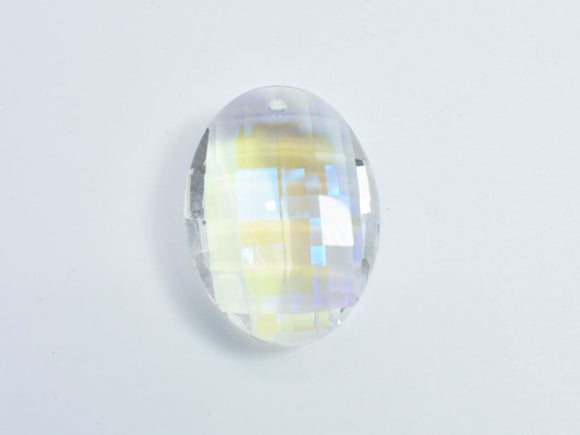 Crystal Glass 23x32mm Faceted Oval Pendant, Clear with AB, 1piece-BeadDirect