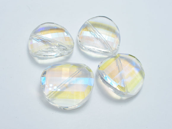 Crystal Glass 28mm Twisted Faceted Coin Beads, Clear with AB, 2pieces-BeadDirect