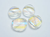 Crystal Glass 28mm Twisted Faceted Coin Beads, Clear with AB, 2pieces-BeadDirect