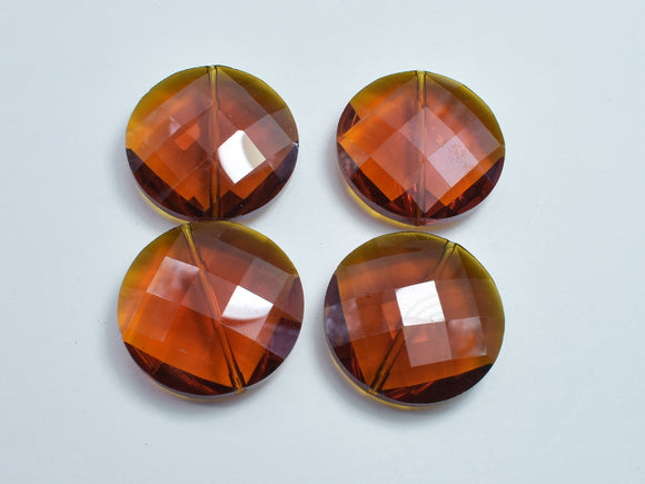 Crystal Glass 30mm Faceted Coin Beads, Brown, 2pieces-BeadDirect