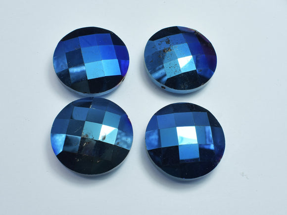 Crystal Glass 30mm Faceted Coin Beads, Blue Coated, 2pieces-BeadDirect