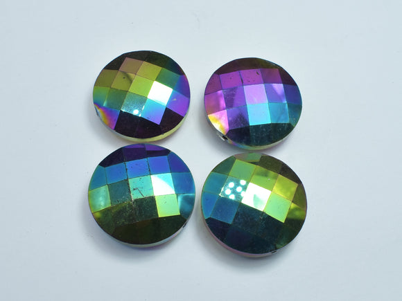 Crystal Glass 30mm Faceted Coin Beads, Peacock Coated, 2pieces-BeadDirect
