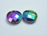 Crystal Glass 30mm Faceted Coin Beads, Peacock Coated, 2pieces-BeadDirect