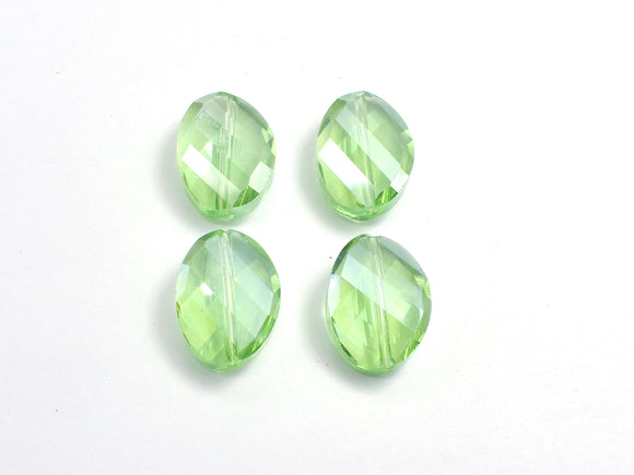 Crystal Glass 13x18mm Twisted Faceted Oval Beads, Green, 4pieces-BeadDirect