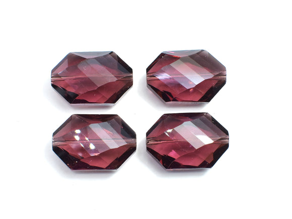 Crystal Glass 17x25mm Faceted Irregular Hexagon Beads, Wine Red, 2pieces-BeadDirect