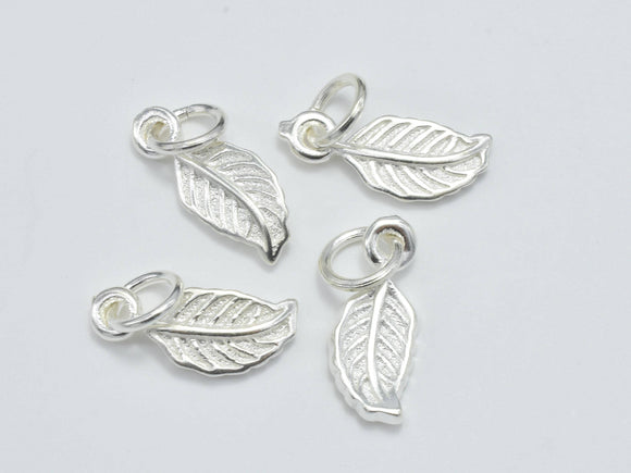2pcs 925 Sterling Silver Charms, Leaf Charms, 14x6mm-Metal Findings & Charms-BeadDirect