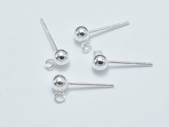 6pcs (3pairs) 925 Sterling Silver Ball Earring Stud Post with Open Loop-Metal Findings & Charms-BeadDirect