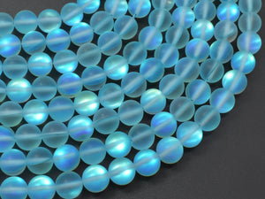 Matte Mystic Aura Quartz-Aqua Blue, 6mm (6.5mm) Round-Gems: Round & Faceted-BeadDirect