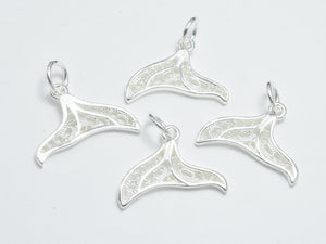 2pcs 925 Sterling Silver Charms, Whale Tail, Mermaid Tail, Silver Pendant, 18x13mm-BeadDirect