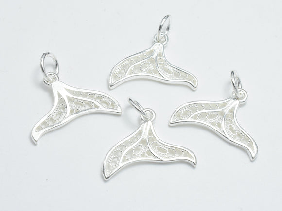 2pcs 925 Sterling Silver Charms, Whale Tail, Mermaid Tail, Silver Pendant, 18x13mm-BeadDirect