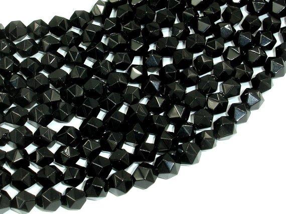 Black Onyx Beads, 8mm (7.5mm) Star Cut Faceted Round-Gems: Round & Faceted-BeadDirect