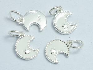 2pcs 925 Sterling Silver Charm-Enamel White Moon Charm, Moon Pendant, 9mm-BeadDirect