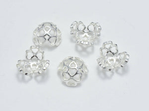 4pcs 925 Sterling Silver Bead Caps, 9x3.6mm Flower Bead Caps-Metal Findings & Charms-BeadDirect