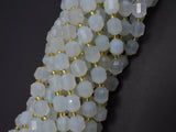 Blue Chalcedony Agate Beads, 8mm Faceted Prism Double Point Cut-Gems: Round & Faceted-BeadDirect