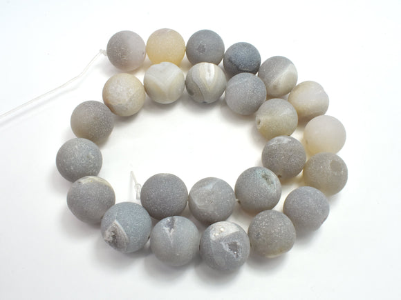 Druzy Agate Beads, Geode Beads-Gray, 16mm Round Beads-BeadDirect