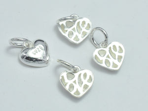 2pcs 925 Sterling Silver Charm, Heart Charm, 9x9mm-BeadDirect