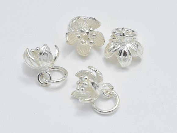 2pcs 925 Sterling Silver Charm, Lotus Flower Charm, 9.5mm-Metal Findings & Charms-BeadDirect