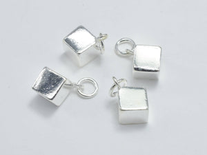 1pc 925 Sterling Silver Charms, Cube Charm, 6x6mm-Metal Findings & Charms-BeadDirect