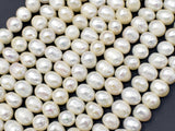 Fresh Water Pearl Beads-White, Approx 6-7mm Potato Beads-Pearls & Glass-BeadDirect