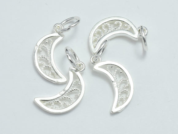 4pcs 925 Sterling Silver Charms, Moon Charm, 11x6.8mm-BeadDirect