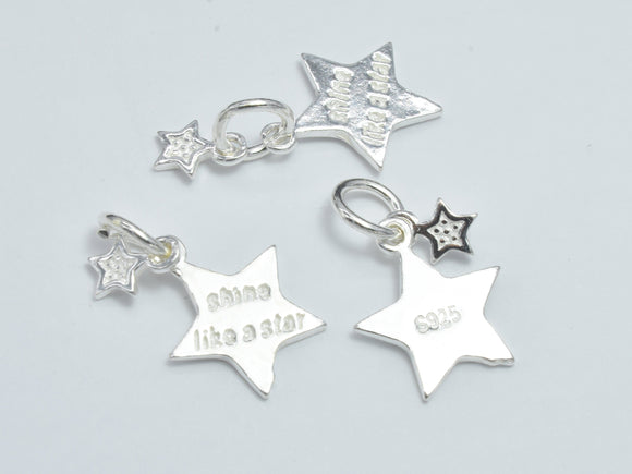 2sets 925 Sterling Silver Charms, Star Charm, Big Star 11mm, Small Star 4.6mm-BeadDirect