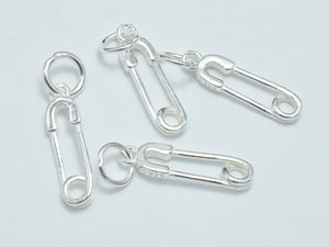 4pcs 925 Sterling Silver Charms, Safety Pin Charms, Brooch Pin Charms, 17x4.5mm-BeadDirect