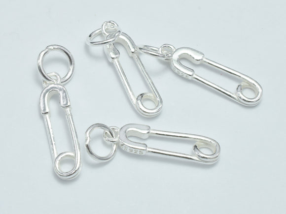 4pcs 925 Sterling Silver Charms, Safety Pin Charms, Brooch Pin Charms, 17x4.5mm-BeadDirect
