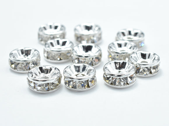 Rhinestone, 10mm, Finding Spacer Round,Clear,Silver plated Brass, 30 pieces-Metal Findings & Charms-BeadDirect