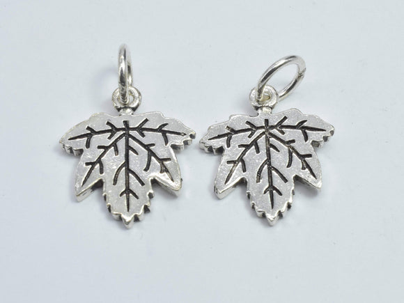 1pcs 925 Sterling Silver Charm, Maple Leaf Charm, 14x13mm-Metal Findings & Charms-BeadDirect