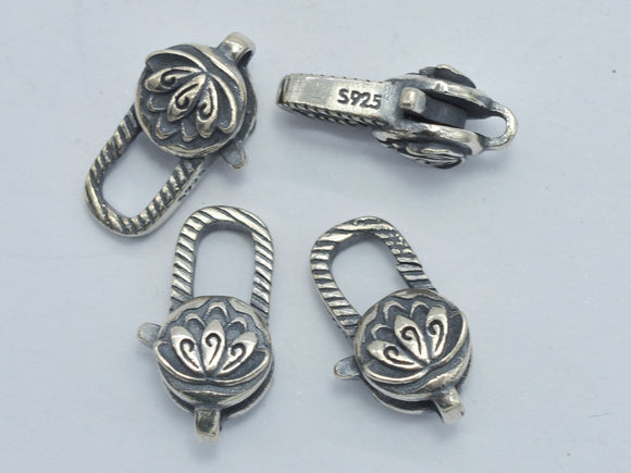 1pc 925 Sterling Silver Lobster Claw Clasp-Antique Silver, Flower Clasp, 14x8mm-BeadDirect