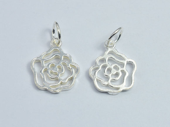 1pc 925 Sterling Silver Flower Rose Charms, 12x14mm-BeadDirect