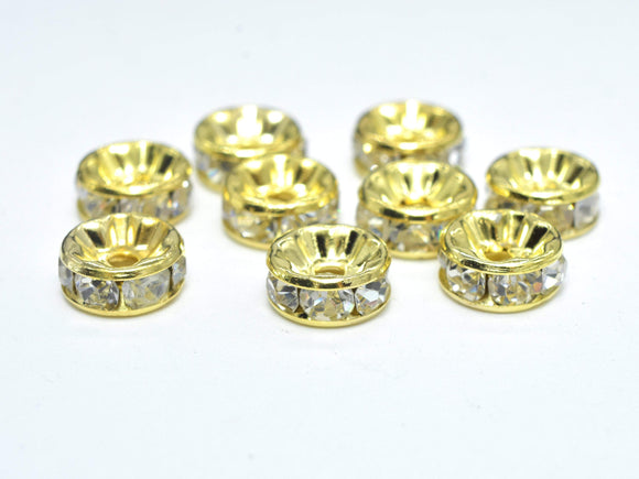 Rhinestone, 10mm, Finding Spacer Round, Clear, Gold plated Brass, 30 pieces-Metal Findings & Charms-BeadDirect