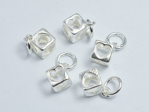 2pcs 925 Sterling Silver Cube Charm, Heart Charm, 5.5x5.5mm-BeadDirect