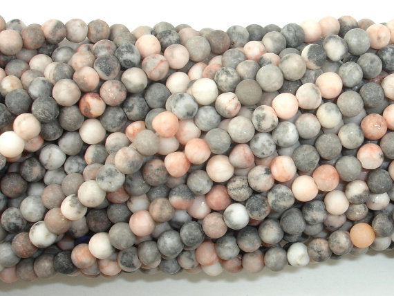 Matte Pink Zebra Jasper, 4mm, Round Beads-BeadDirect
