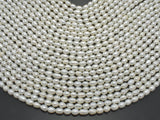 Fresh Water Pearl Beads-White, Approx. 5x7mm Rice Beads, 14.5 Inch-Pearls & Glass-BeadDirect