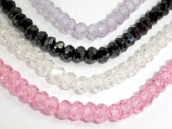 CZ beads, Faceted Rondelle, Approx 3.5 x 4 mm-Cubic Zirconia-BeadDirect