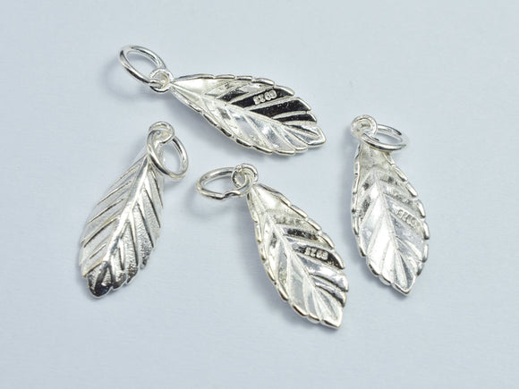 2pcs 925 Sterling Silver Leaf Charms, 18x7mm-BeadDirect