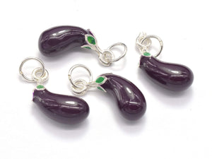 1pcs 925 Sterling Silver Charm-Enamel Eggplant Charm, Eggplant Pendant-Metal Findings & Charms-BeadDirect