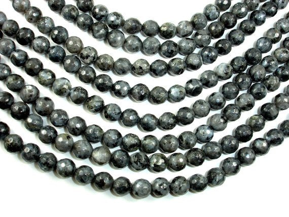 Black Labradorite, Larvikite, 8mm Faceted Round Beads, 14.5 Inch-BeadDirect