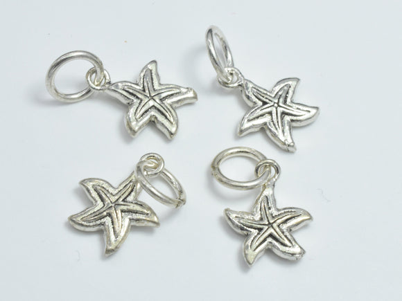 2pcs 925 Sterling Silver Charms - Antique Silver, Starfish Charm, 9x12mm-BeadDirect