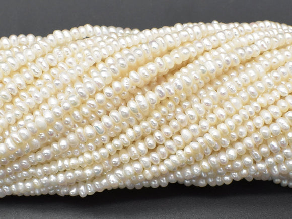 Fresh Water Pearl Beads-White, Approx 2-3mm Potato Beads-Pearls & Glass-BeadDirect