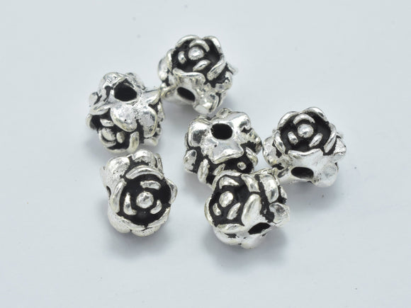 2pcs 925 Sterling Silver Beads-Antique Silver, 7mm Flower Beads-Metal Findings & Charms-BeadDirect