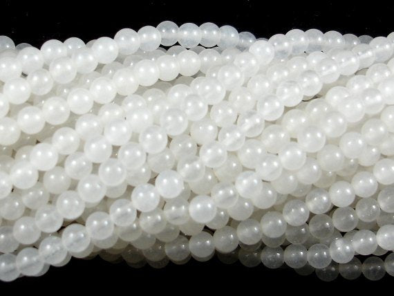 White Jade Beads, Round, 4mm (4.7mm), 15 Inch-Gems: Round & Faceted-BeadDirect