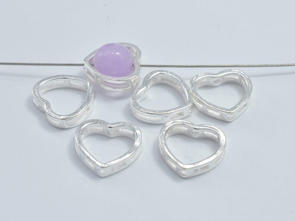 4pcs 925 Sterling Silver Heart Bead Frames, 9.5x8.5mm Heart-Metal Findings & Charms-BeadDirect
