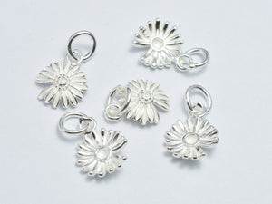 2pcs 925 Sterling Silver Charm Daisy Charm, Flower Pendant, 9mm-BeadDirect