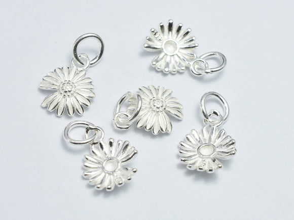 2pcs 925 Sterling Silver Charm Daisy Charm, Flower Pendant, 9mm-BeadDirect