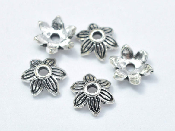 10pcs 925 Sterling Silver Bead Caps-Antique Silver, 7x2.4mm Flower Bead Caps-Metal Findings & Charms-BeadDirect