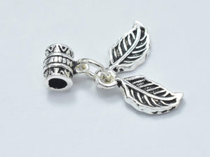 1pc 925 Sterling Silver Charm-Antique Silver, Leaf 6x14mm-Metal Findings & Charms-BeadDirect